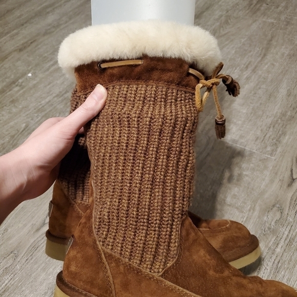 Ugg Suburb Chocolate Brown Suede Leather Shearling Crochet Boots Woman's 7 - Picture 7 of 13